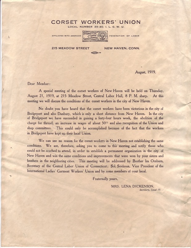 Corset Workers&#039; Union Letter